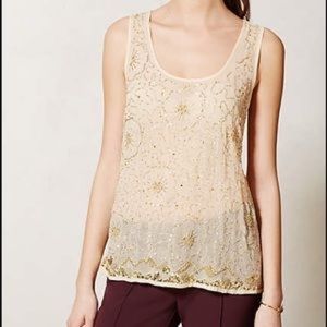 Anthropologie Cream Beaded Lace Tank Top